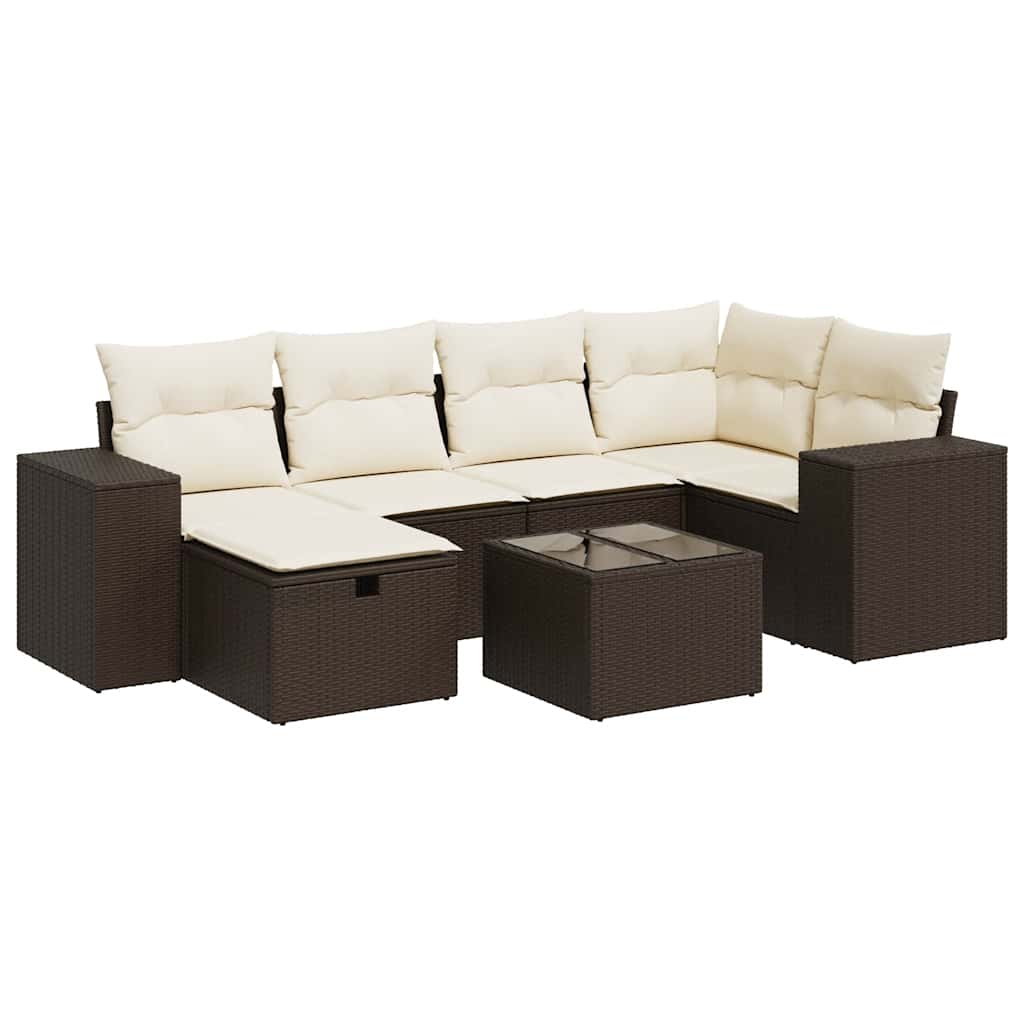 Set Divani da Giardino 7 pz con Cuscini Marrone in Polyrattan - homemem39
