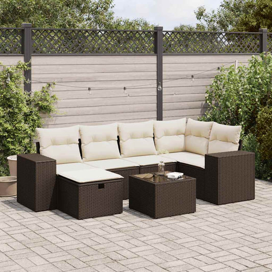 Set Divani da Giardino 7 pz con Cuscini Marrone in Polyrattan - homemem39