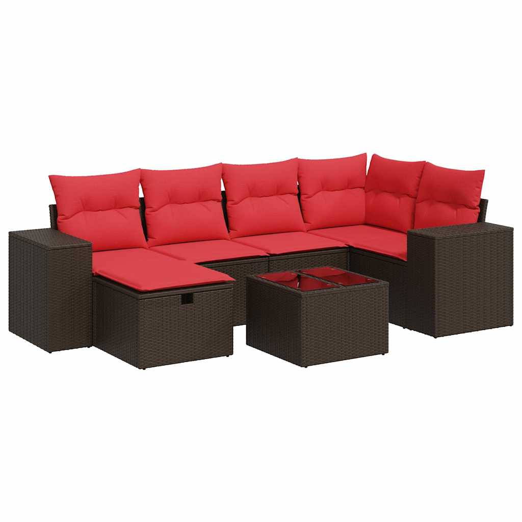 Set Divani da Giardino 7 pz con Cuscini Marrone in Polyrattan | homemem39