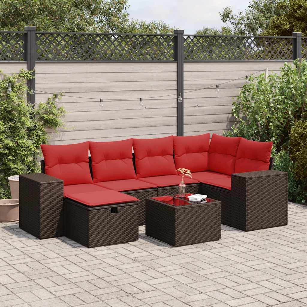 Set Divani da Giardino 7 pz con Cuscini Marrone in Polyrattan | homemem39
