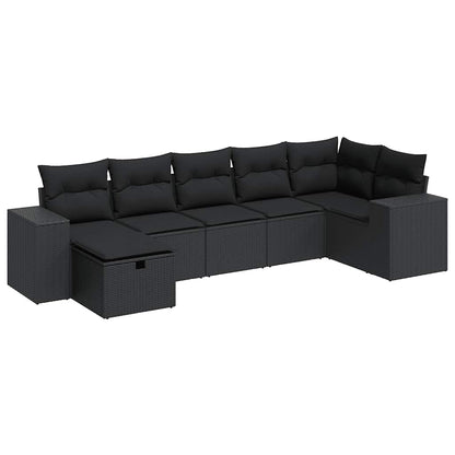 Set Divani da Giardino con Cuscini 7pz Nero Polyrattan | homemem39
