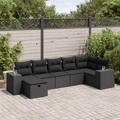 Set Divani da Giardino con Cuscini 7pz Nero Polyrattan