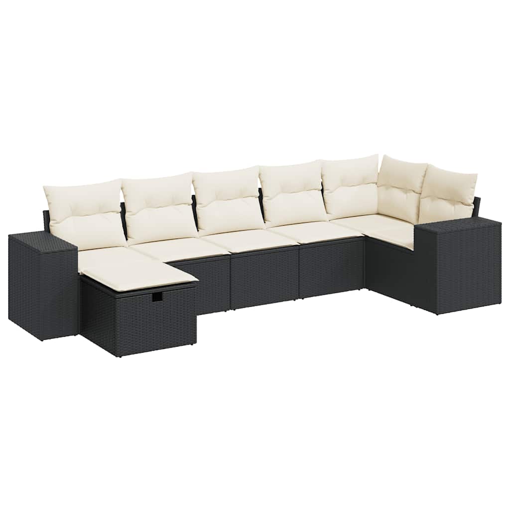 Set Divani da Giardino con Cuscini 7pz Nero Polyrattan