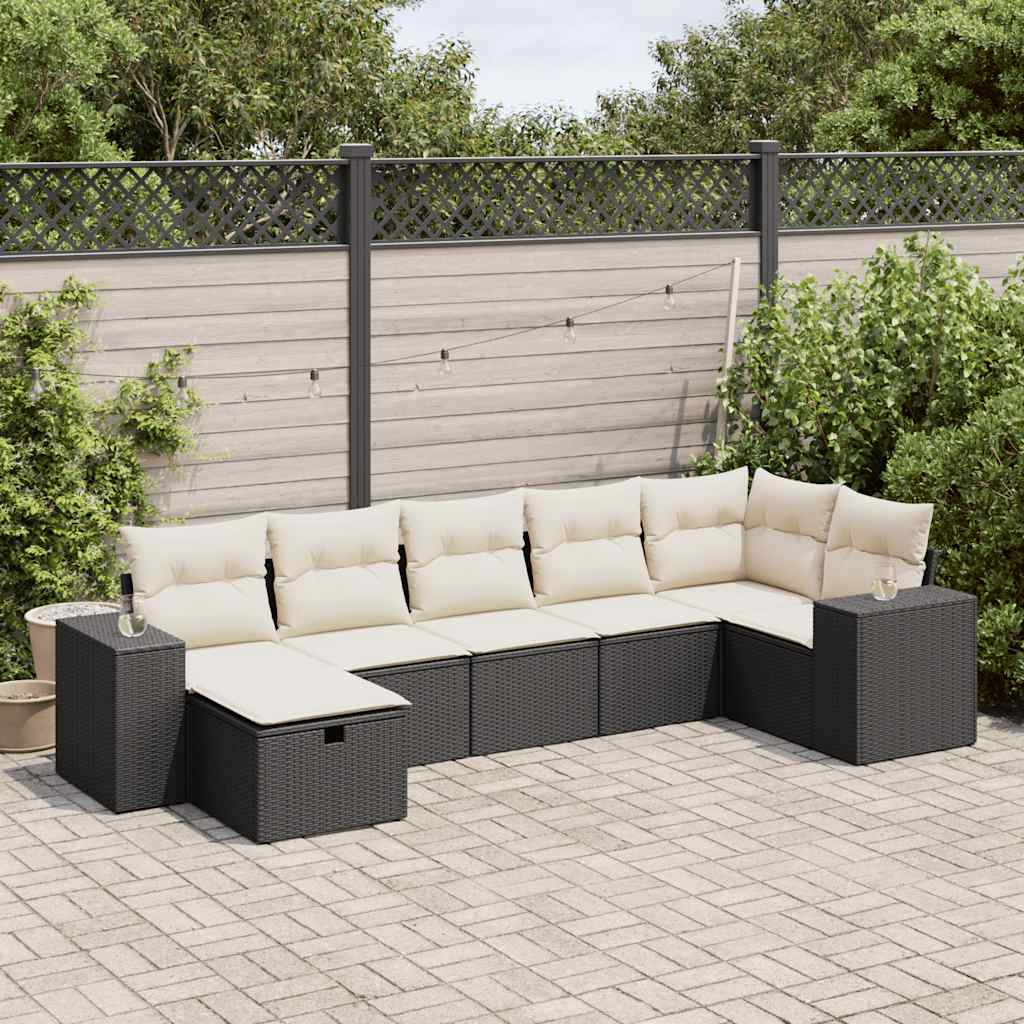 Set Divani da Giardino con Cuscini 7pz Nero Polyrattan