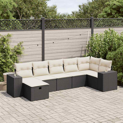 Set Divani da Giardino con Cuscini 7pz Nero Polyrattan