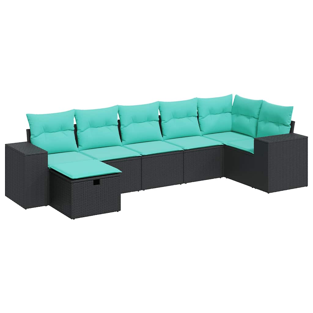 Set Divani da Giardino con Cuscini 7pz Nero Polyrattan