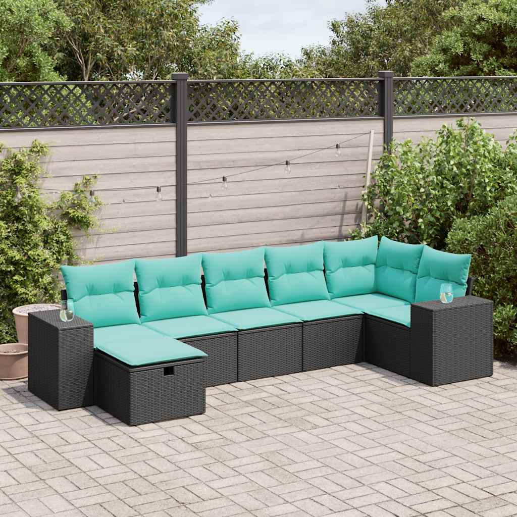 Set Divani da Giardino con Cuscini 7pz Nero Polyrattan | homemem39