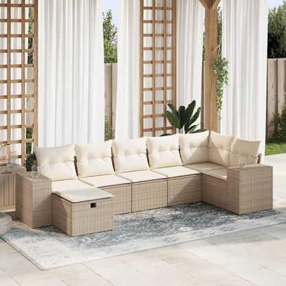 Set Divani da Giardino 7 pz con Cuscini Beige in Polyrattan | homemem39