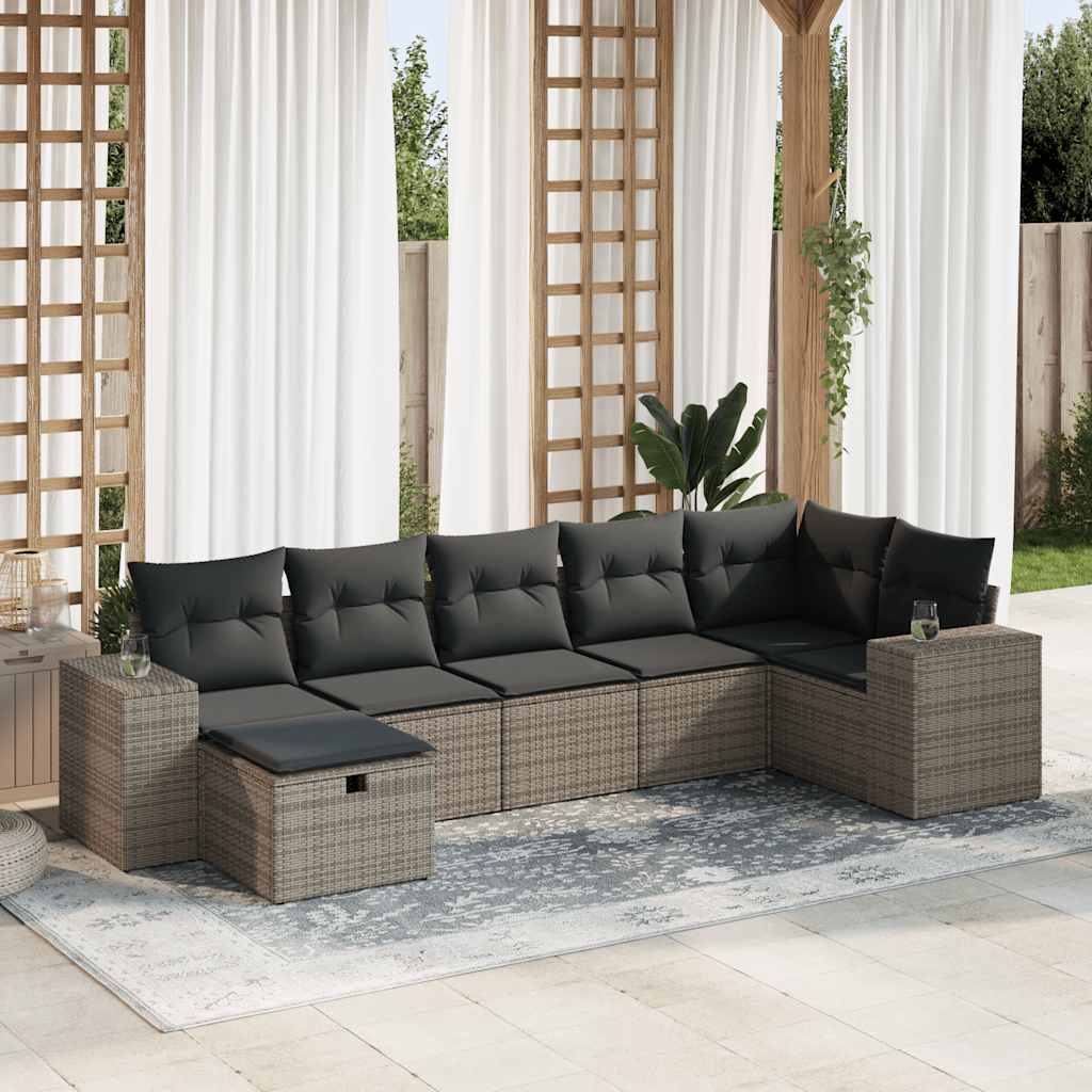 Set Divani da Giardino 7 pz con Cuscini Grigio in Polyrattan | homemem39