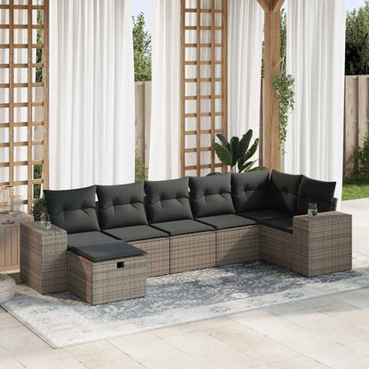 Set Divani da Giardino 7 pz con Cuscini Grigio in Polyrattan | homemem39