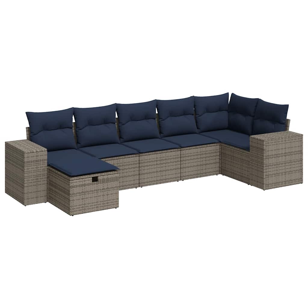 Set Divani da Giardino 7 pz con Cuscini Grigio in Polyrattan | homemem39