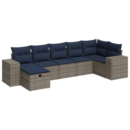 Set Divani da Giardino 7 pz con Cuscini Grigio in Polyrattan | homemem39