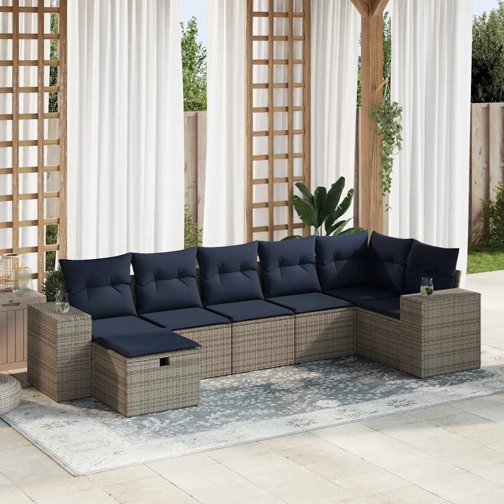 Set Divani da Giardino 7 pz con Cuscini Grigio in Polyrattan | homemem39