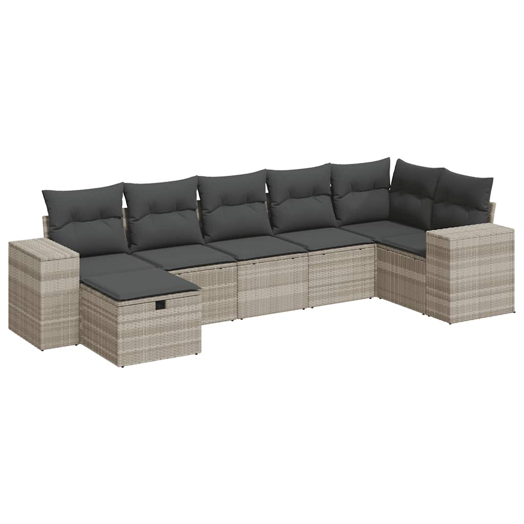 Set Divani da Giardino 7pz con Cuscini Grigio Chiaro Polyrattan - homemem39