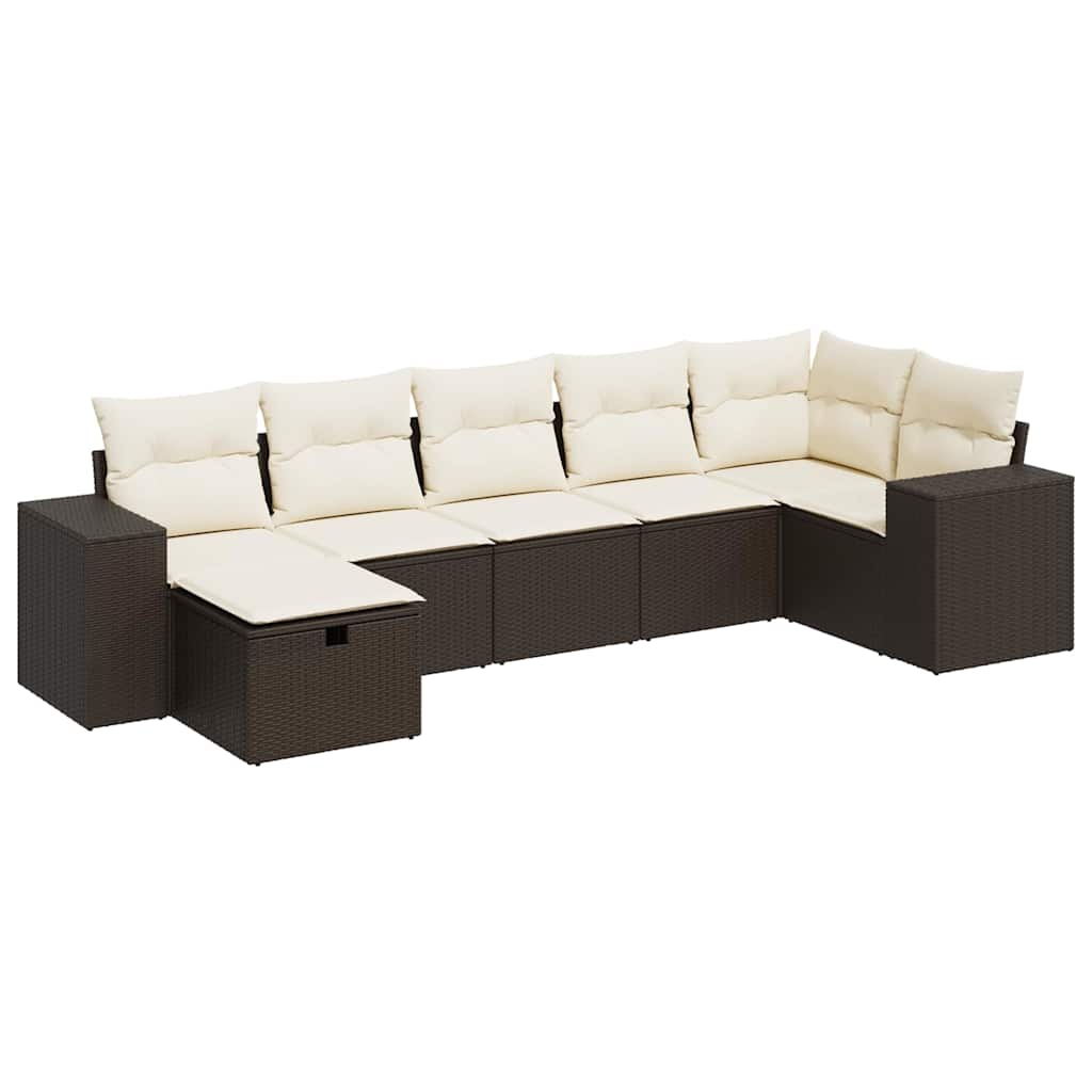 Set Divani da Giardino 7 pz con Cuscini Marrone in Polyrattan - homemem39