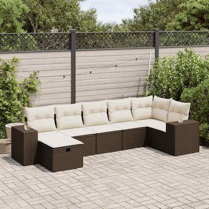 Set Divani da Giardino 7 pz con Cuscini Marrone in Polyrattan - homemem39