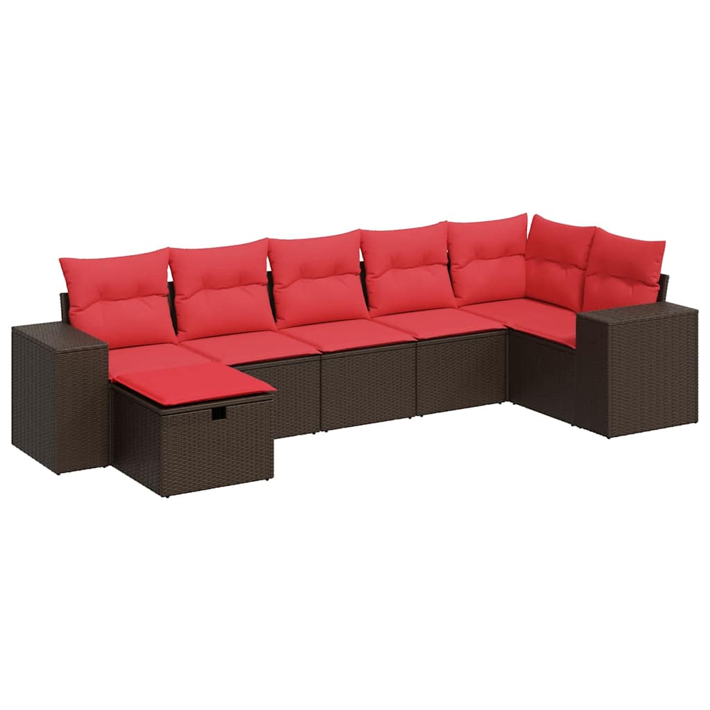 Set Divani da Giardino 7 pz con Cuscini Marrone in Polyrattan
