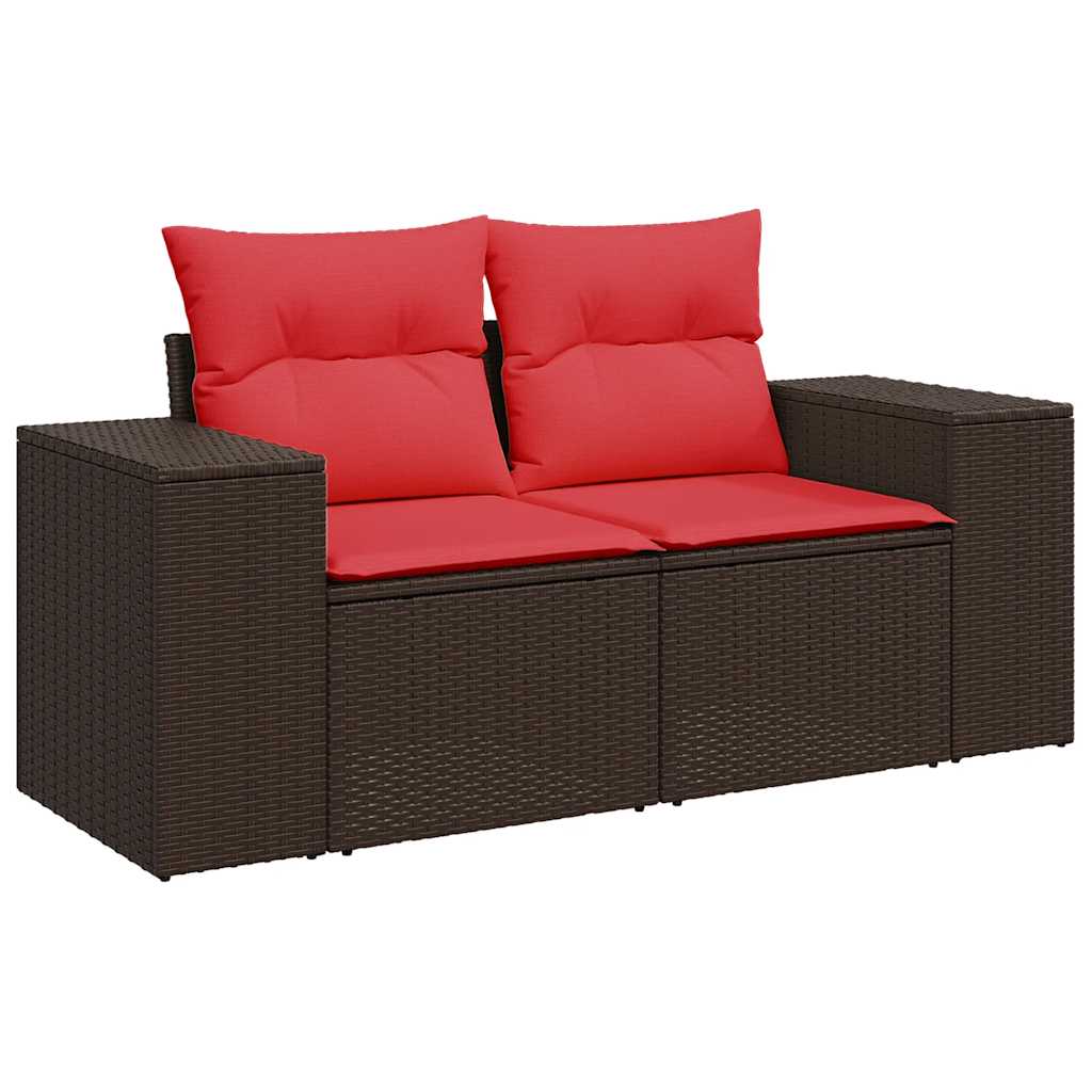 Set Divani da Giardino 7 pz con Cuscini Marrone in Polyrattan