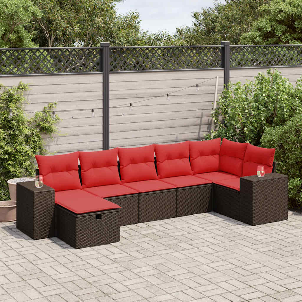 Set Divani da Giardino 7 pz con Cuscini Marrone in Polyrattan | homemem39