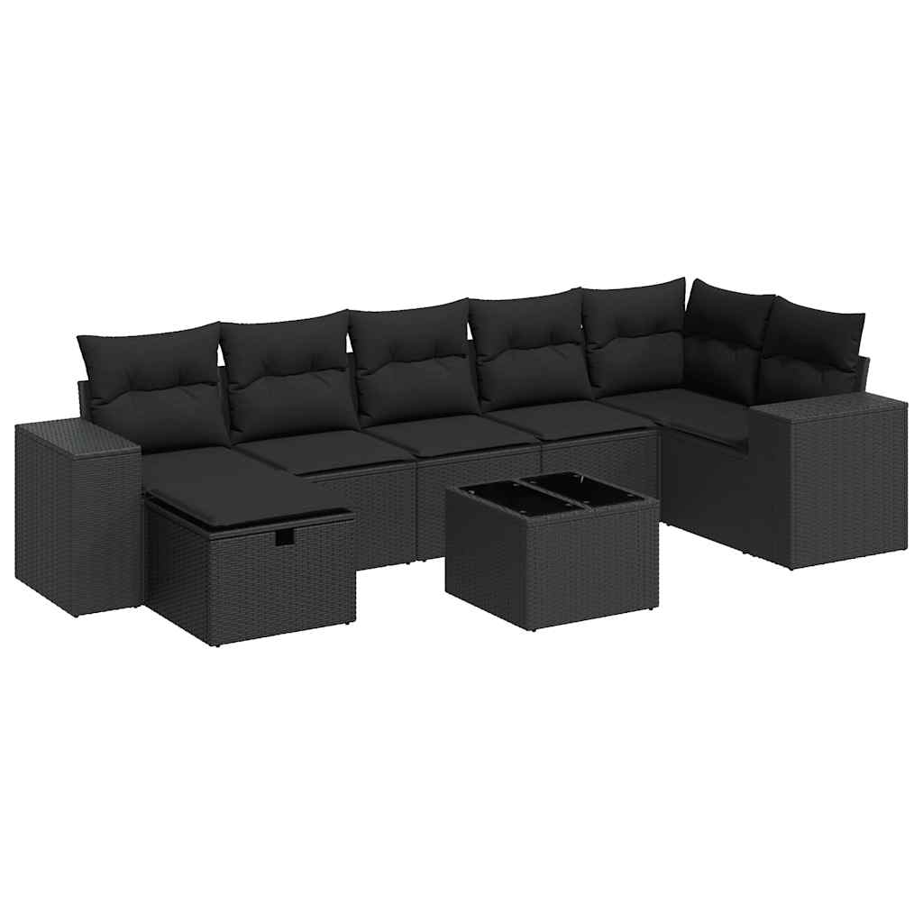 Set Divani da Giardino con Cuscini 8 pz Nero in Polyrattan