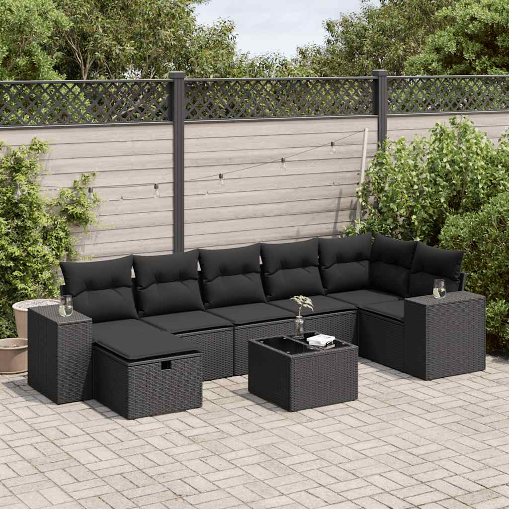Set Divani da Giardino con Cuscini 8 pz Nero in Polyrattan | homemem39
