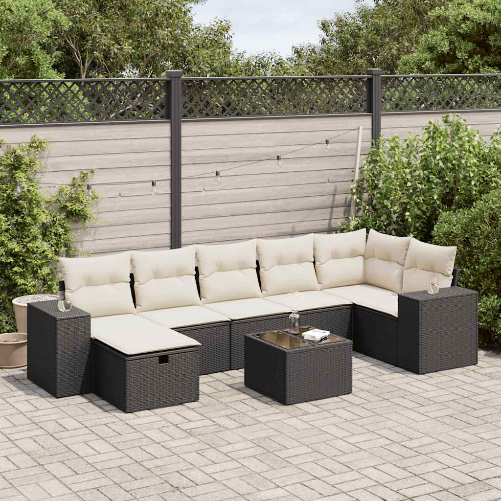 Set Divani da Giardino con Cuscini 8 pz Nero in Polyrattan - homemem39