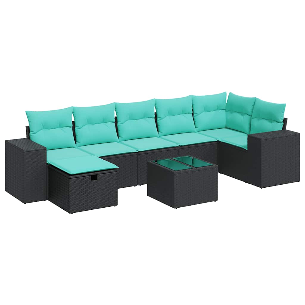 Set Divani da Giardino con Cuscini 8 pz Nero in Polyrattan