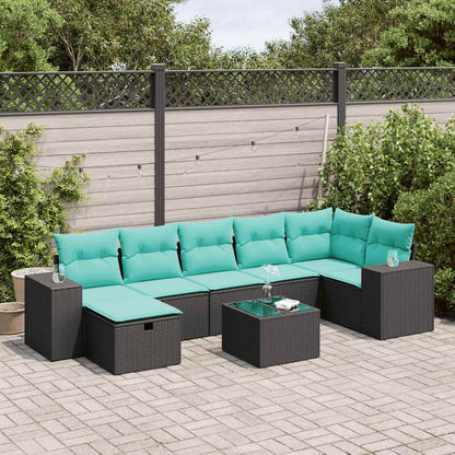 Set Divani da Giardino con Cuscini 8 pz Nero in Polyrattan
