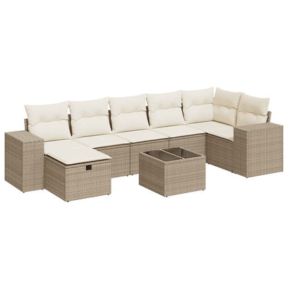 Set Divano da Giardino 8 pz con Cuscini Beige in Polyrattan | homemem39