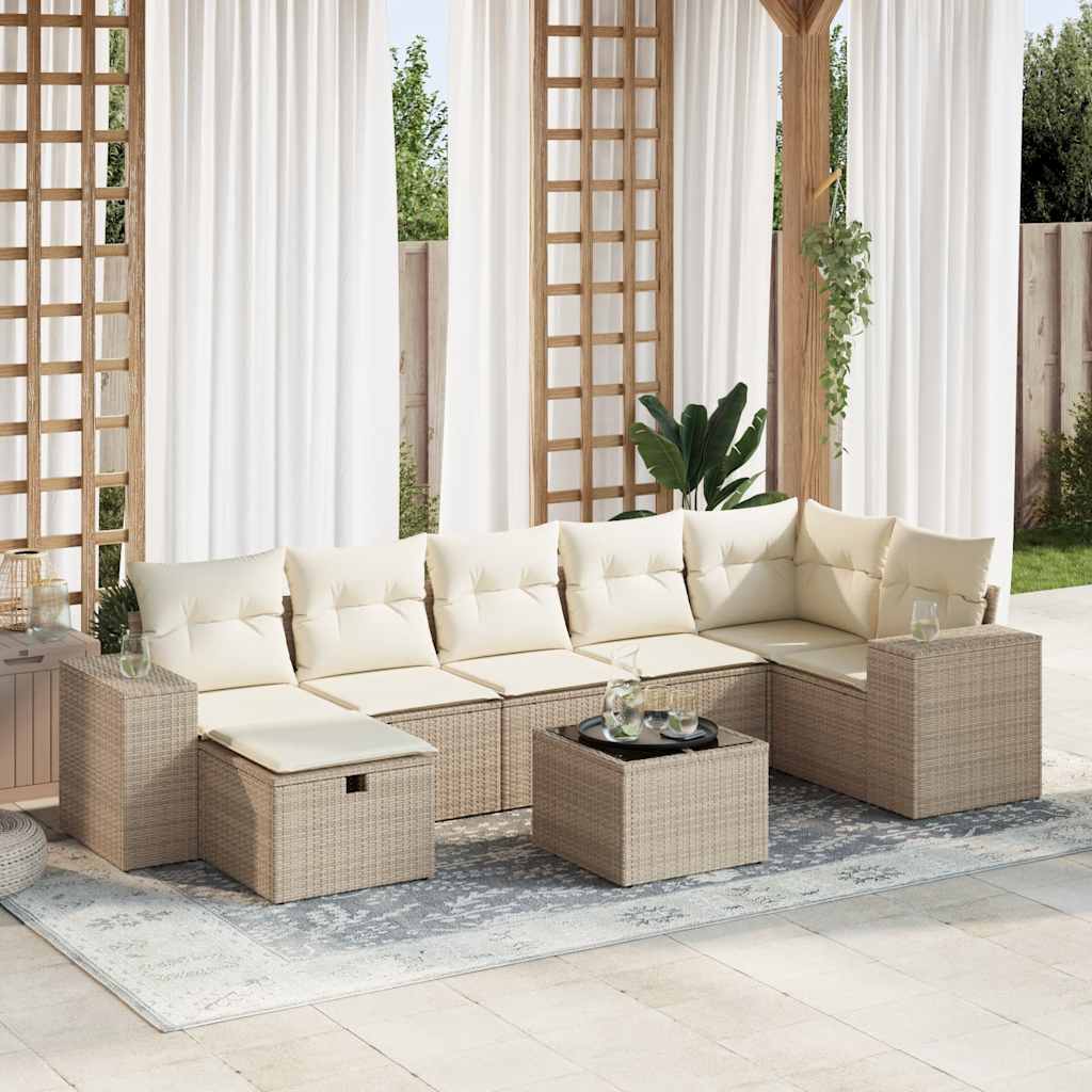 Set Divano da Giardino 8 pz con Cuscini Beige in Polyrattan | homemem39