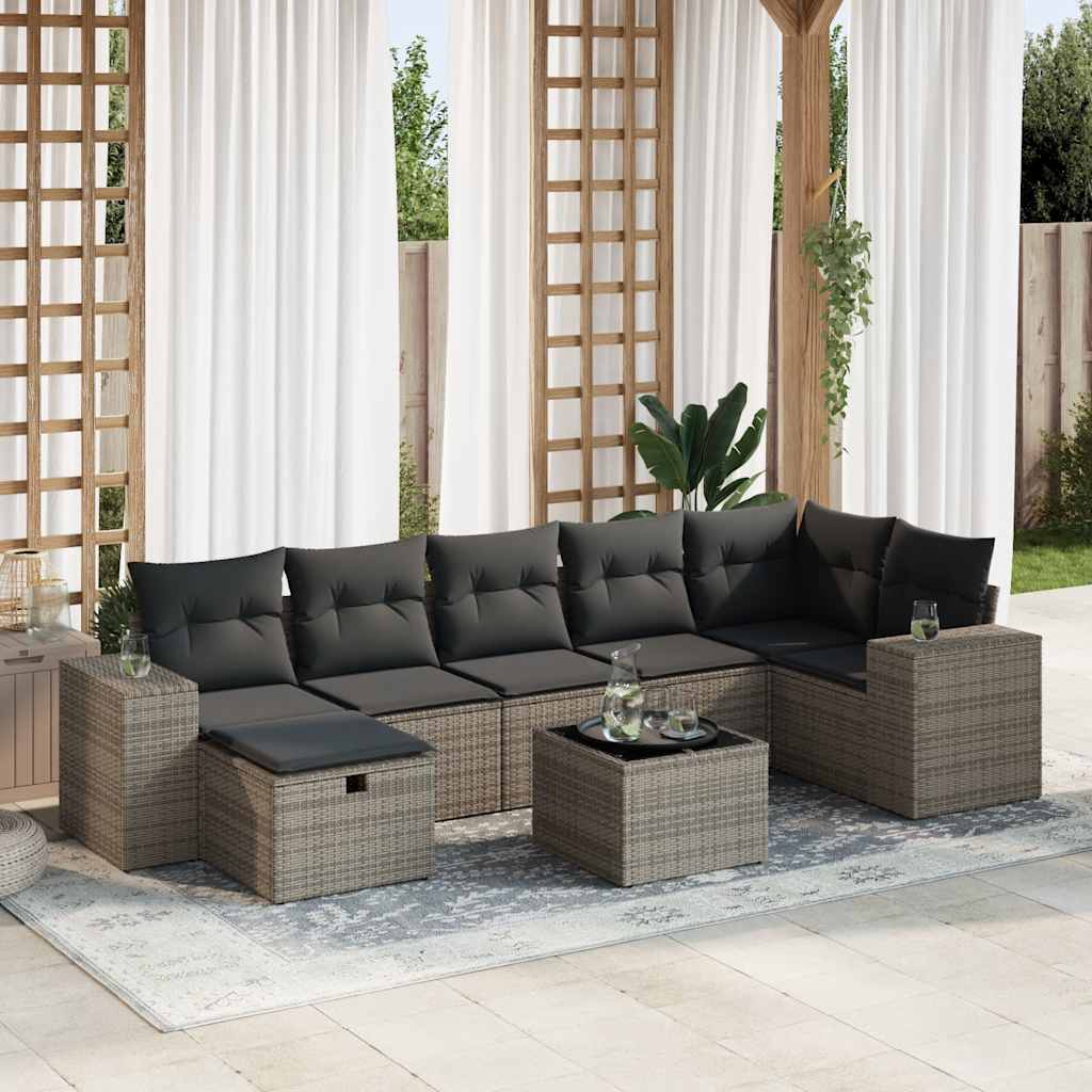 Set Divano da Giardino 8 pz con Cuscini Grigio in Polyrattan | homemem39