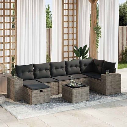 Set Divano da Giardino 8 pz con Cuscini Grigio in Polyrattan | homemem39