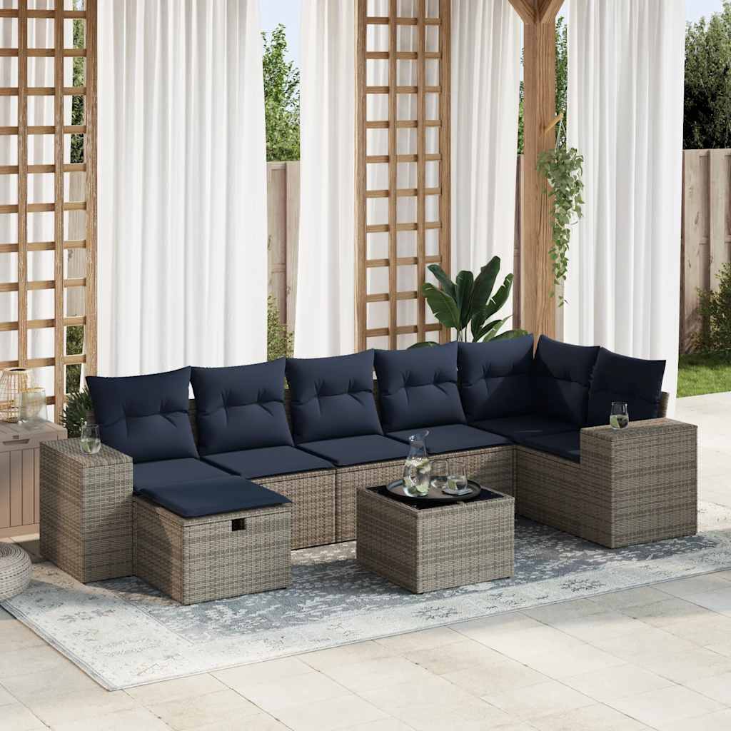 Set Divano da Giardino 8 pz con Cuscini Grigio in Polyrattan