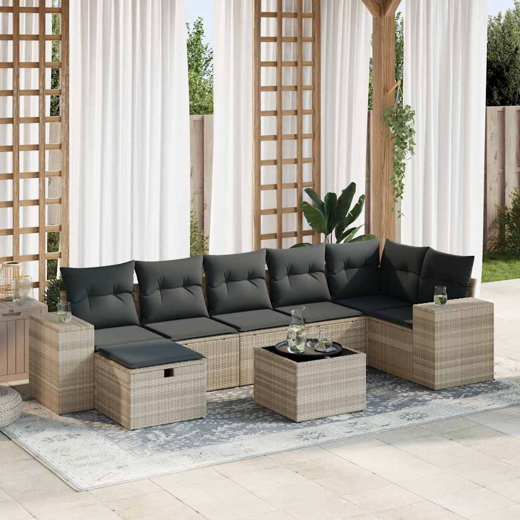 Set Divano da Giardino 8pz con Cuscini Grigio Chiaro Polyrattan - homemem39