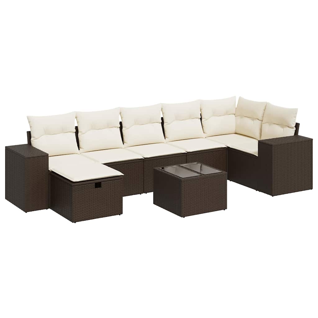 Set Divani da Giardino 8 pz con Cuscini Marrone in Polyrattan - homemem39