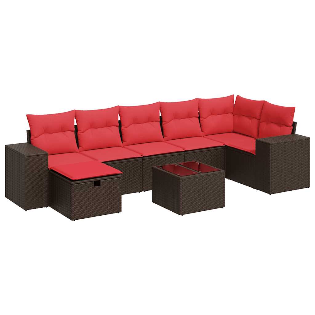 Set Divani da Giardino 8 pz con Cuscini Marrone in Polyrattan