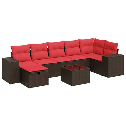 Set Divani da Giardino 8 pz con Cuscini Marrone in Polyrattan