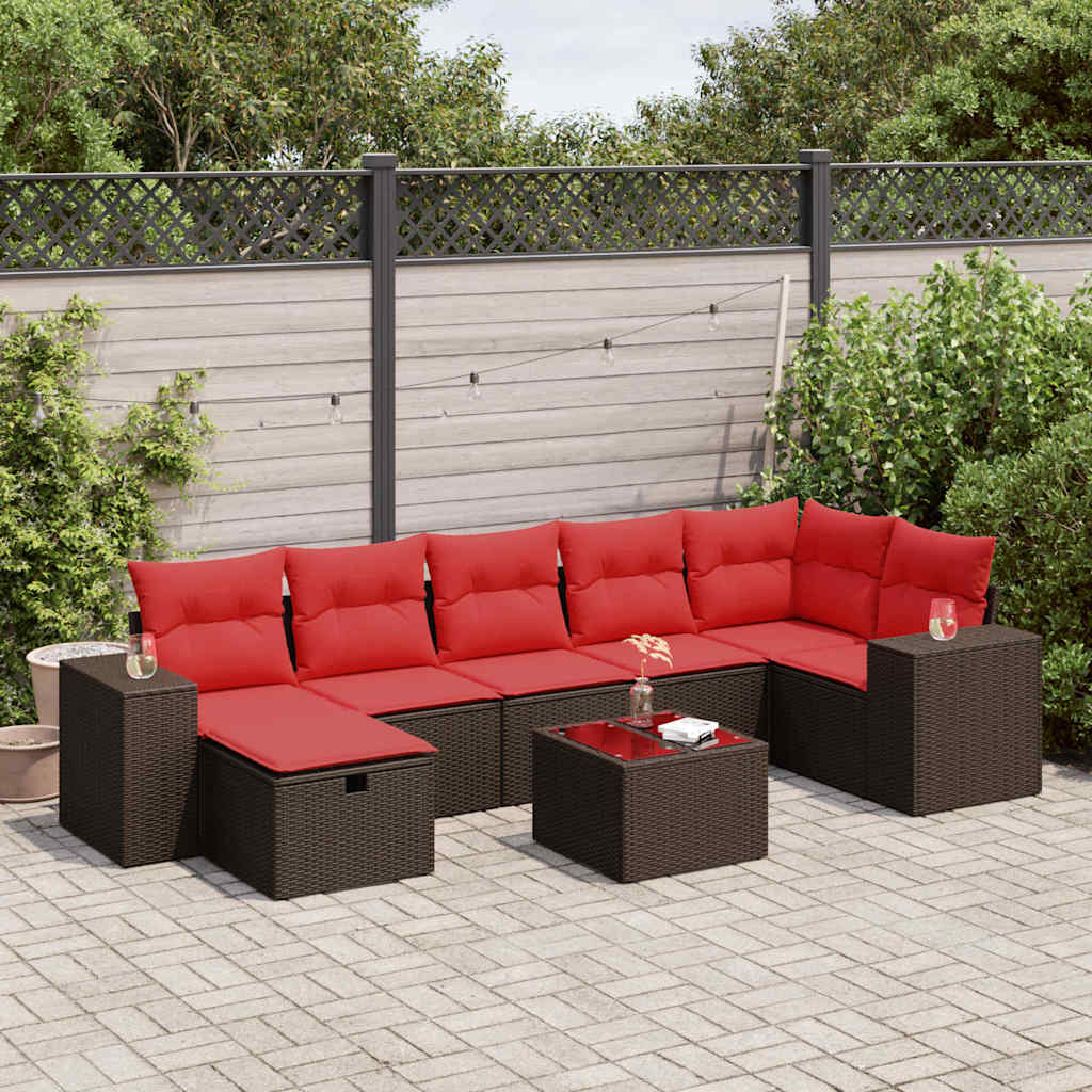 Set Divani da Giardino 8 pz con Cuscini Marrone in Polyrattan | homemem39