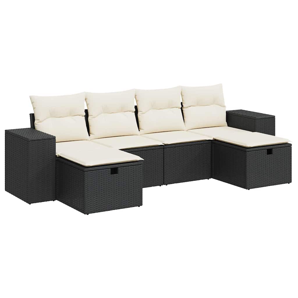 Set Divano da Giardino 6 pz con Cuscini Nero in Polyrattan - homemem39