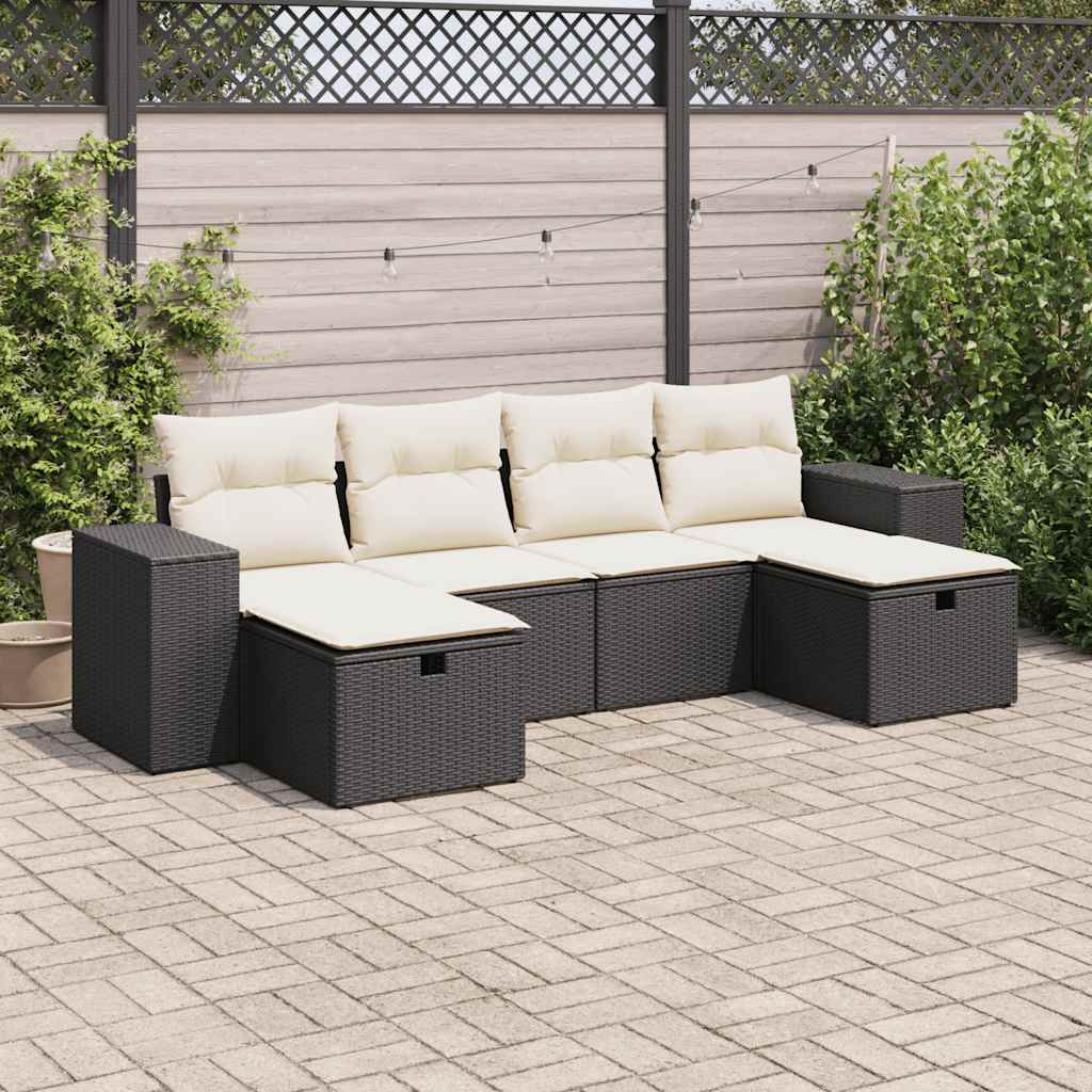 Set Divano da Giardino 6 pz con Cuscini Nero in Polyrattan - homemem39