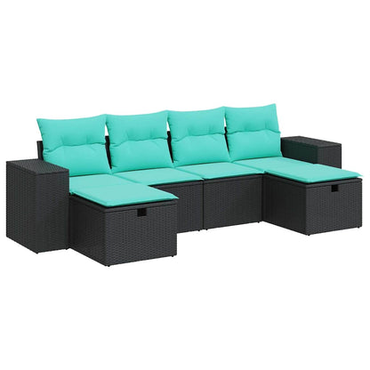 Set Divano da Giardino 6 pz con Cuscini Nero in Polyrattan | homemem39