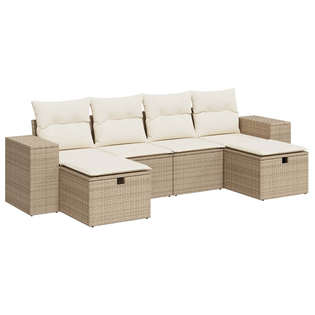 Set Divano da Giardino 6 pz con Cuscini Beige in Polyrattan - homemem39