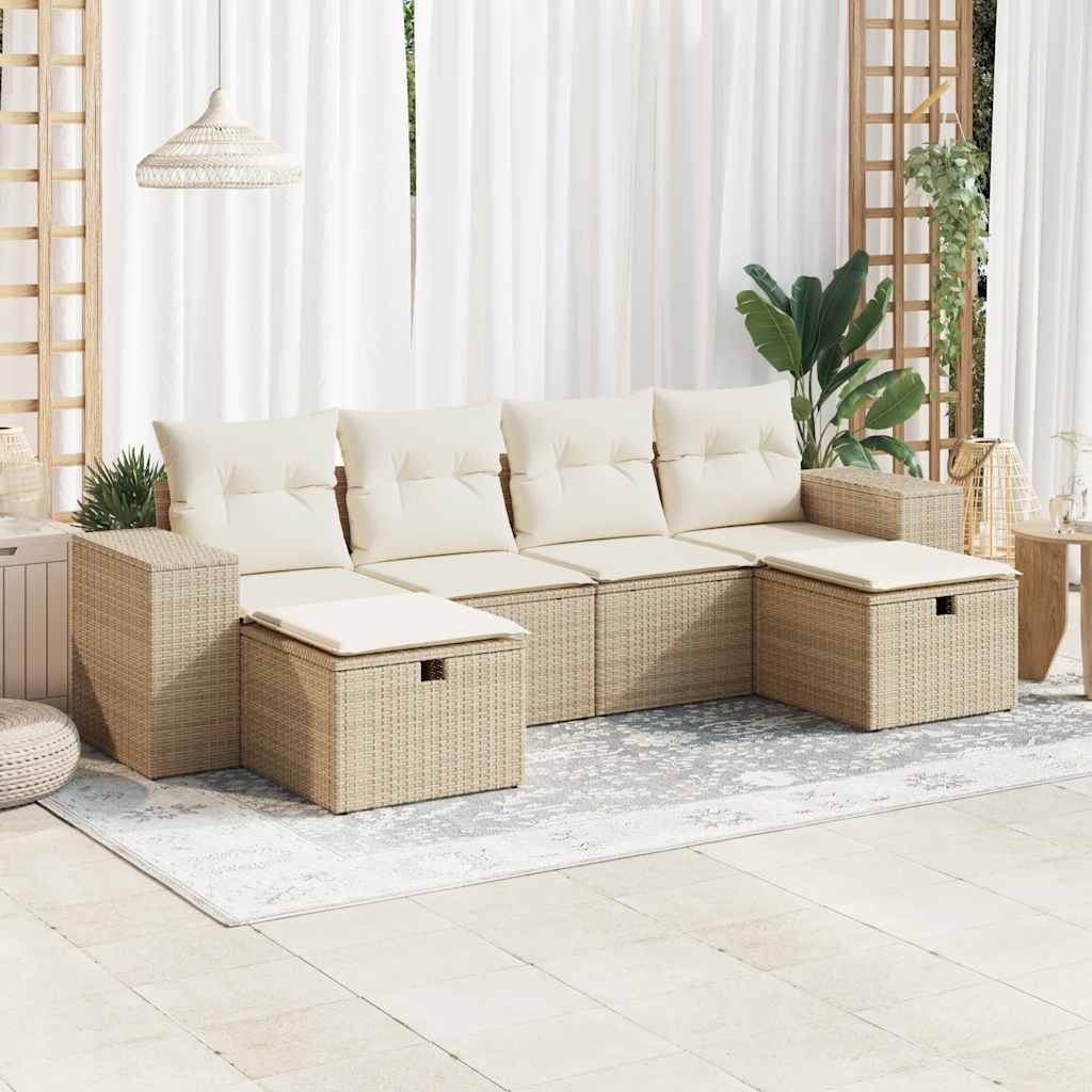 Set Divano da Giardino 6 pz con Cuscini Beige in Polyrattan - homemem39