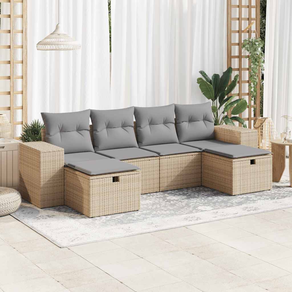 Set Divano da Giardino 6 pz con Cuscini Beige in Polyrattan - homemem39