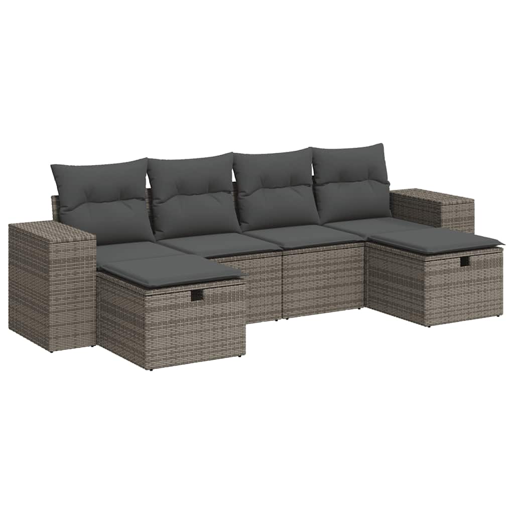 Set Divano da Giardino 6 pz con Cuscini Grigio in Polyrattan | homemem39