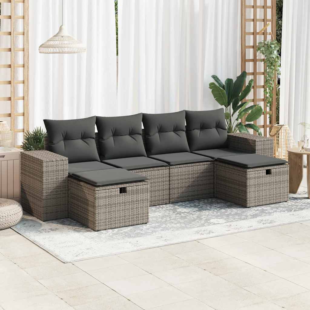 Set Divano da Giardino 6 pz con Cuscini Grigio in Polyrattan | homemem39