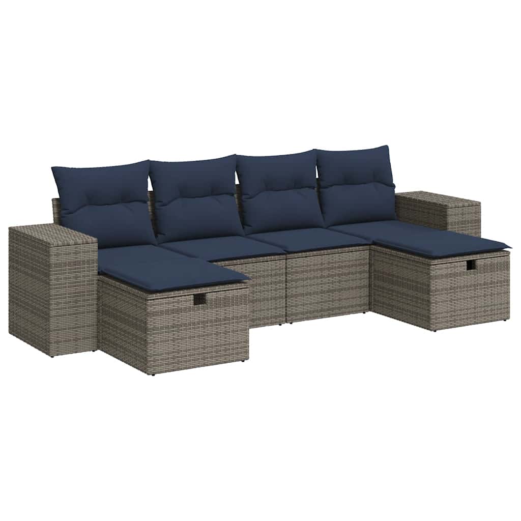 Set Divano da Giardino 6 pz con Cuscini Grigio in Polyrattan | homemem39