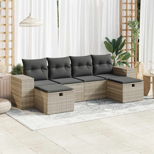 Set Divano da Giardino 6pz con Cuscini Grigio Chiaro Polyrattan - homemem39