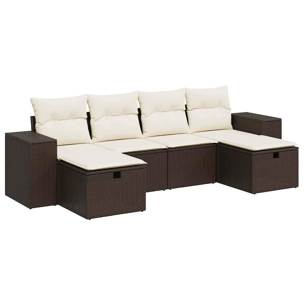 Set Divano da Giardino 6 pz con Cuscini Marrone in Polyrattan - homemem39