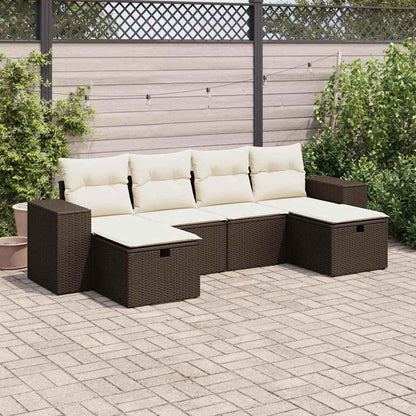 Set Divano da Giardino 6 pz con Cuscini Marrone in Polyrattan - homemem39